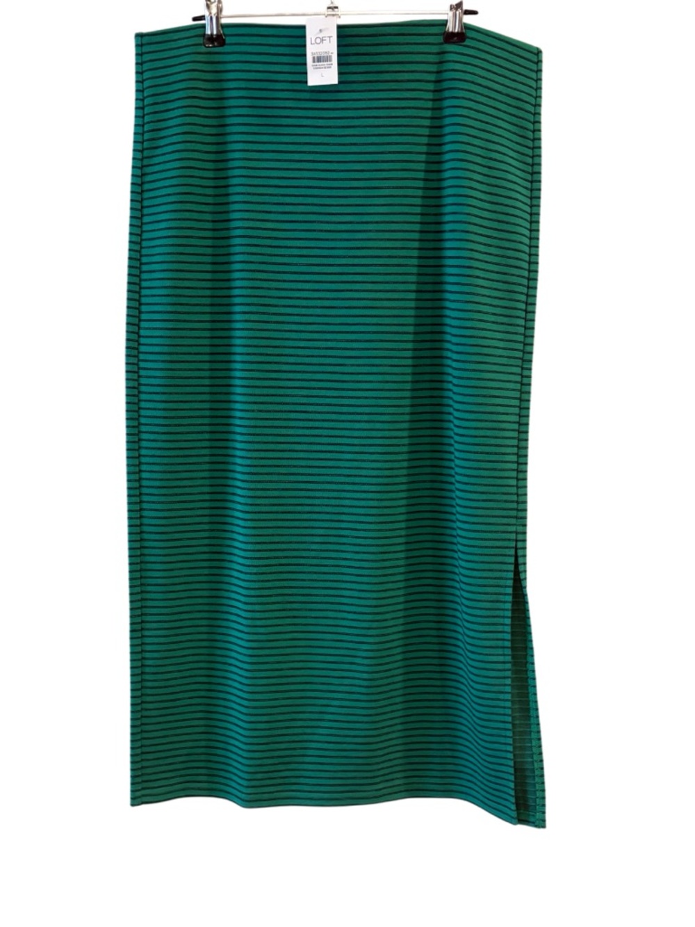 NWT LOFT Green Striped Midi Skirt Side Slit Stretch Career Pencil Skirt Size L - Picture 2 of 9